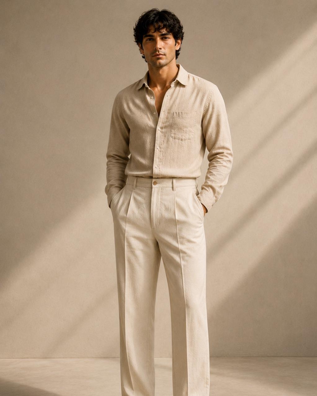 Man in a sand linen shirt